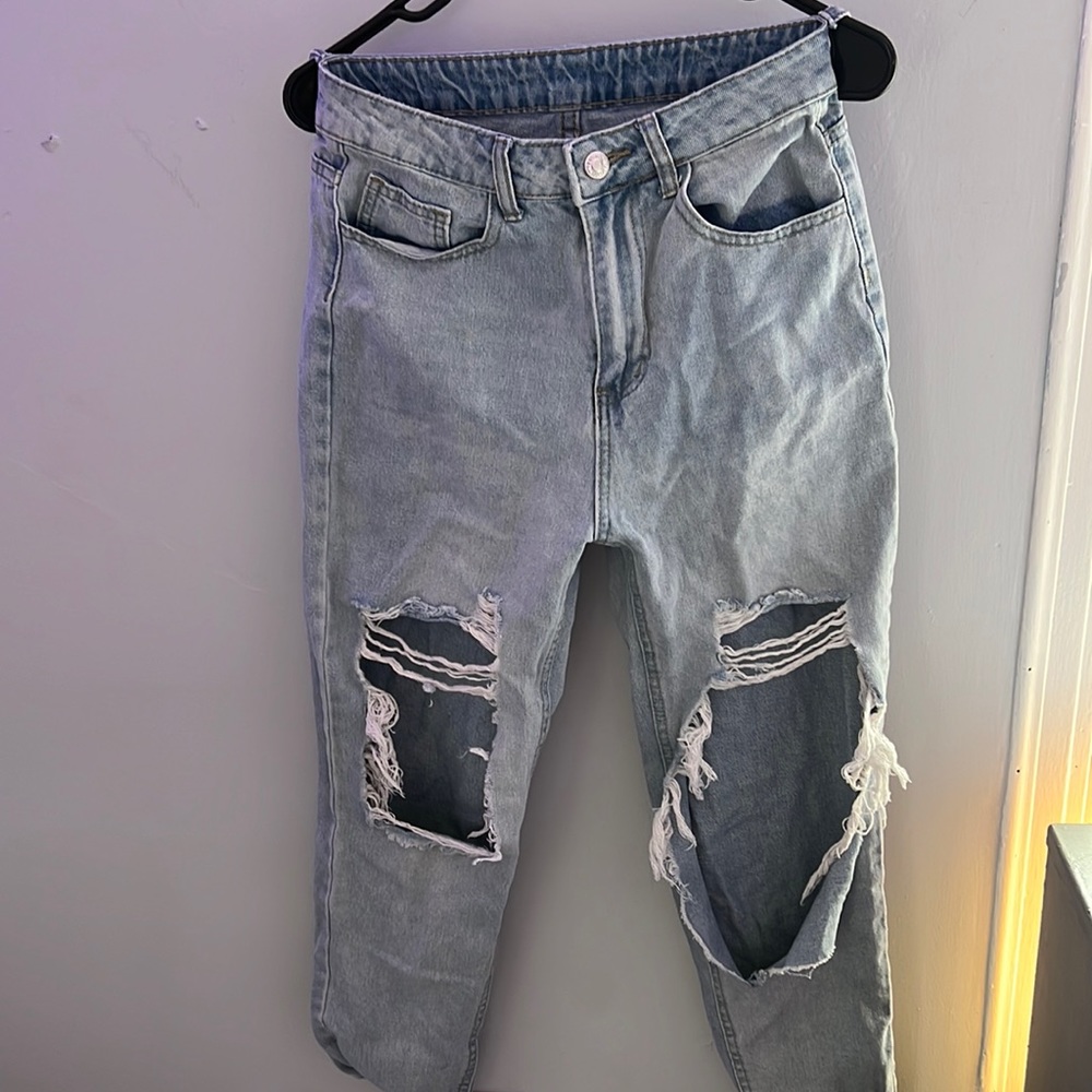 High Waist Ripped Straight Leg Jeans